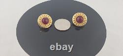 Vintage GOLD GIVENCHY Clip Earrings Deep Red GRIPOIX Cabochon Signed