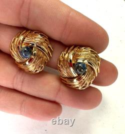 Vintage GROSSE Earrings Clip On Gold Nest Blue Stone Ball 1967 Signed Germany