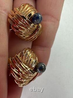 Vintage GROSSE Earrings Clip On Gold Nest Blue Stone Ball 1967 Signed Germany
