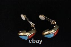 Vintage GROSSE Germany Gold Tone Blue & Red Scarab Form Clip Earrings