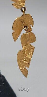 Vintage Givenchy 1980s Gold Plated Large Dangling Leaves Clip On Earrings Runway