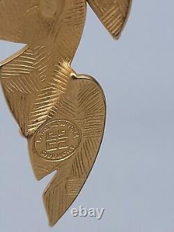 Vintage Givenchy 1980s Gold Plated Large Dangling Leaves Clip On Earrings Runway