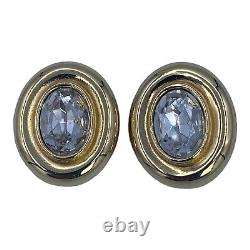 Vintage Givenchy Clip Earrings Gold Tone Oval Crystal Signed Statement 1980s