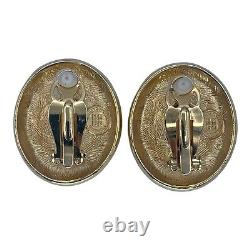 Vintage Givenchy Clip Earrings Gold Tone Oval Crystal Signed Statement 1980s