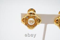 Vintage Givenchy Clip On Earrings Gold Tone Faux Pearl Rhinestone