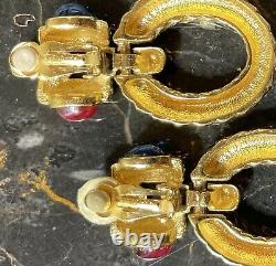 Vintage Givenchy Clip-On Rhinestone & Glass Earrings Stamped Paris New York