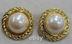 Vintage Givenchy Gold Tone Faux Pearls Clip On Earrings Fancy Signed Mint