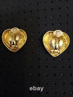 Vintage Givenchy Goldplated Heart Faux Pearl & Swarovski Clip Earrings