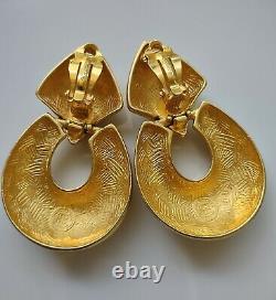 Vintage Givenchy Huge Gold Matte Door Knocker Clip-on Earrings