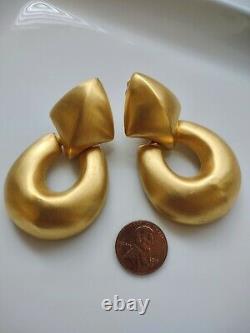Vintage Givenchy Huge Gold Matte Door Knocker Clip-on Earrings