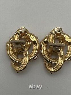 Vintage Givenchy Large Gold Knot Bark Texture Clip On Earrings Runway