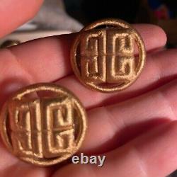 Vintage Givenchy Logo Earrings 1980s Gold Colored Thread Logo Clip-On