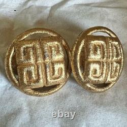 Vintage Givenchy Logo Earrings 1980s Gold Colored Thread Logo Clip-On