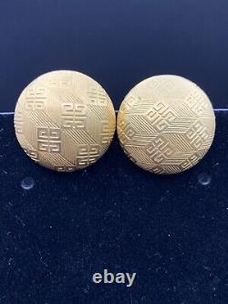 Vintage Givenchy Logo Signed Dome Button Style Clip On Earrings Gold Tone