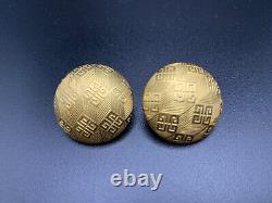 Vintage Givenchy Logo Signed Dome Button Style Clip On Earrings Gold Tone