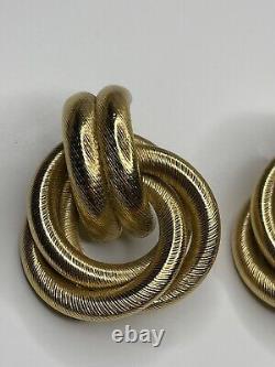 Vintage Givenchy Paris New York Brushed Gold Tone Knot Clip On Earrings
