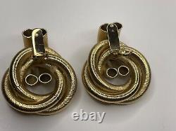 Vintage Givenchy Paris New York Brushed Gold Tone Knot Clip On Earrings