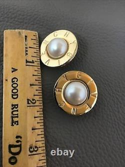 Vintage Givenchy Paris New York Gold Tone Signed Logo Clip On Earrings