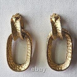 Vintage Givenchy Paris New York Hammered Gold Tone Clip On Earrings