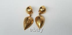 Vintage Givenchy Paris New York Hammered Gold Tone Dangle Clip On Earrings