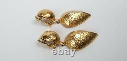 Vintage Givenchy Paris New York Hammered Gold Tone Dangle Clip On Earrings