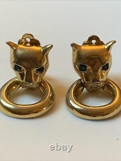 Vintage Givenchy Rare Door Knocker Panther Clip On Earrings 1970s
