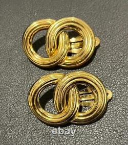 Vintage Givenchy Rare Double Circle Infinity Gold tone Clip Earrings
