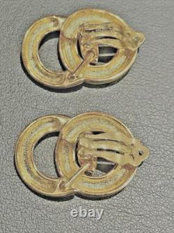 Vintage Givenchy Rare Double Circle Infinity Gold tone Clip Earrings