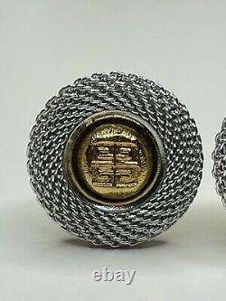 Vintage Givenchy Signed Logo Gold and Silver Tone Mesh Clip On Earrings
