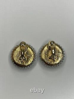 Vintage Givenchy Signed Logo Gold and Silver Tone Mesh Clip On Earrings