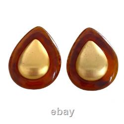 Vintage Givenchy Tortoise Gold Tone Clip On earrings Drop shape Large Lucite