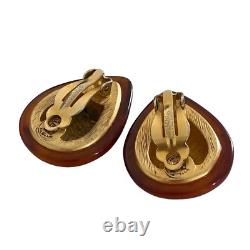 Vintage Givenchy Tortoise Gold Tone Clip On earrings Drop shape Large Lucite