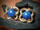 Vintage Glam CHRISTIAN DIOR Faux Lapis Cabochon Clip On Earrings
