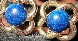 Vintage Glam CHRISTIAN DIOR Faux Lapis Cabochon Clip On Earrings