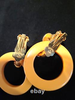 Vintage Gold Plate Kenneth Jay Lane Butterscotch bakelite Ring clip On Earrings