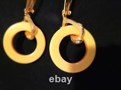 Vintage Gold Plate Kenneth Jay Lane Butterscotch bakelite Ring clip On Earrings