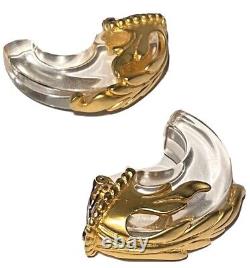 Vintage Gold Tone Lucite Large Modernist Clip Earrings