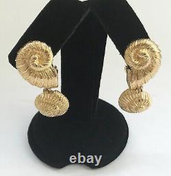 Vintage Gold tone CHRISTIAN DIOR Nautilus Large Clip on Earrings Signed Chr Dior