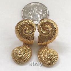 Vintage Gold tone CHRISTIAN DIOR Nautilus Large Clip on Earrings Signed Chr Dior