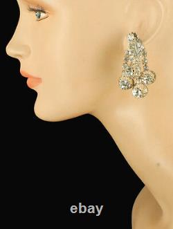 Vintage Gorgeous Hatti Carnegie Paste Rhinestone Drop Dangle Clip Earrings 1.75