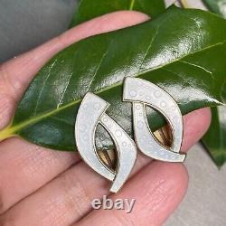Vintage Guilloche Enamel Sterling Silver Clip-On Earrings Mid-Century Norway