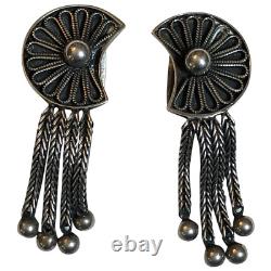 Vintage Gustav Hauber 835 Silver Dangle Clip On Earrings Germany