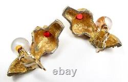Vintage HAR Genie Fortune Teller Clip Earrings Rhinestone Dragons Breathe Lucite