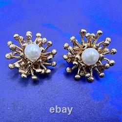 Vintage Henkel & Grosse Earrings 1968 Atomic Starburst Faux Pearl Clip-On