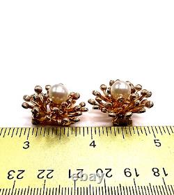 Vintage Henkel & Grosse Earrings 1968 Atomic Starburst Faux Pearl Clip-On