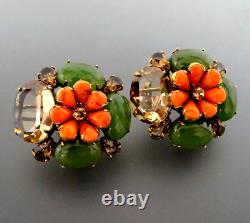 Vintage High End Couture Cluster Clip On Earrings IRADJ MOINI Signed