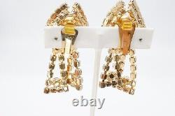 Vintage Hobe Bracelet Clip On Earrings Set Gold Tone Blue Rhinestone AB 7.25