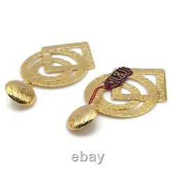 Vintage Huge Gianni De Liguoro Statement Gold Tone Geometric Clip Earrings