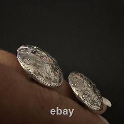 Vintage Japanese Estate Sterling Silver Hand Carved Dome Clip On Earrings 1