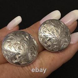 Vintage Japanese Estate Sterling Silver Hand Carved Dome Clip On Earrings 1